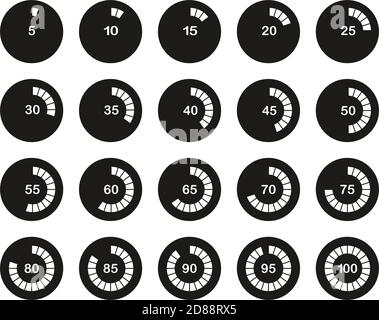 Loading Or Percentage Icons White On Black Flat Design Circle Set 03 Big Stock Vector