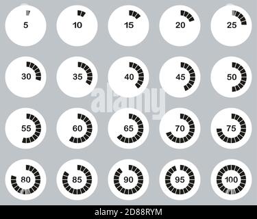 Loading Or Percentage Icons Black & White Flat Design Circle Set 03 Big Stock Vector