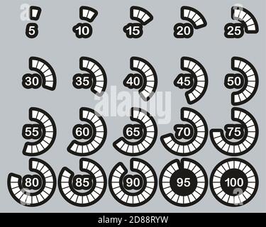 Loading Or Percentage Icons White On Black Sticker Set 03 Big Stock Vector