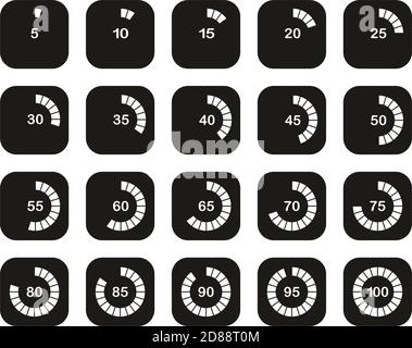 Loading Or Percentage Icons White On Black Flat Design Set 03 Big Stock Vector