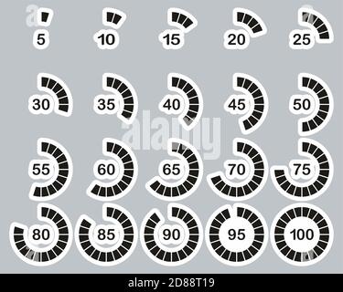 Loading Or Percentage Icons Black & White Sticker Set 03 Big Stock Vector