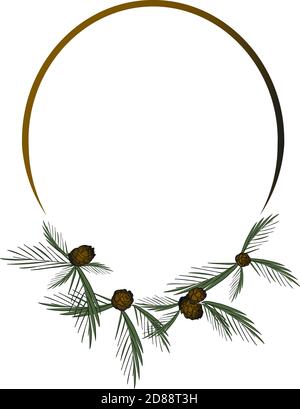 Gradient Christmas wreath with pine branches and cones for New Year and Christmas greeting card Stock Vector