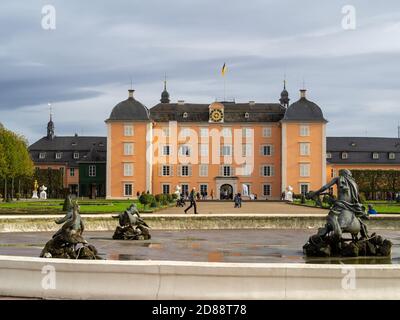 Schwetzingen Palace seen and the garden fountain Stock Photo