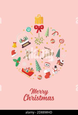 Christmas elements laid out in the shape of a Christmas ball. Greeting card. Vector illustration Stock Vector