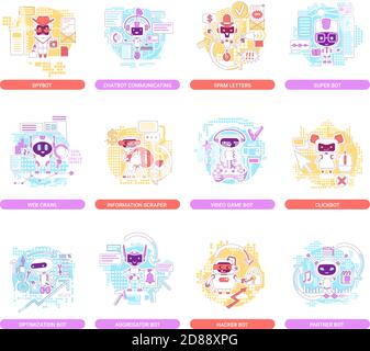 Good and bad bots thin line concept vector illustrations set Stock Vector