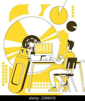 Data science thin line concept vector illustration Stock Vector