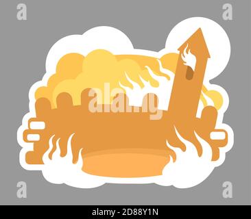 Burning medieval city 2D vector web banner, poster Stock Vector