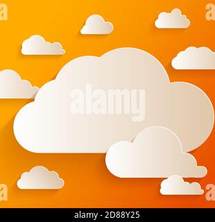 Abstract speech bubbles in the shape of clouds. For social networks on orange background. Paper art and digital crafts style. Stock Vector