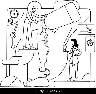 Prosthesis development thin line concept vector illustration Stock Vector