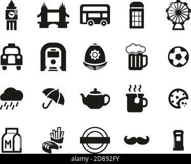 London City & Culture Icons Black & White Set Big Stock Vector