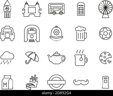 London City & Culture Icons Black & White Thin Line Set Big Stock Vector