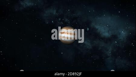 Jupiter planet on space with colorful starry night. front view of Jupiter planet  from space with beautiful galaxy. 3d rendered planet. Stock Photo