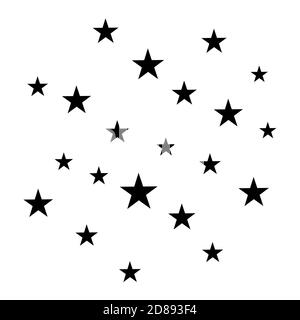 Black vector stars and moon. Minimal sparkles isolated on white background.  Stock Vector