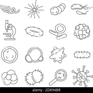 Bacteria thin line vector icons set Stock Vector