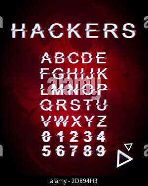 Hackers glitch font template Stock Vector