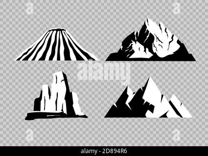 High mountains flat black and white vector objects set Stock Vector