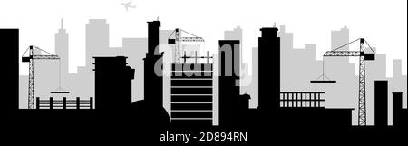 City building black silhouette seamless border Stock Vector
