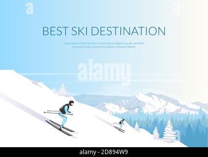 Best ski destination banner flat vector template Stock Vector