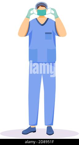 Nurse wearing face mask flat color vector faceless character Stock Vector