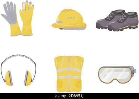 Workwear, personal protective equipment flat color vector objects set Stock Vector