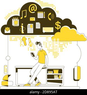 Cloud storage thin line concept vector illustration Stock Vector