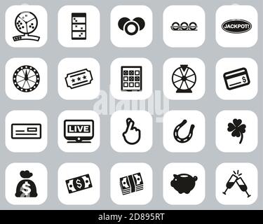 Lottery or Raffle Icons Black & White Flat Design Set Big Stock Vector