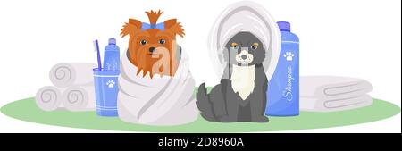 Washed dogs flat color vector character Stock Vector