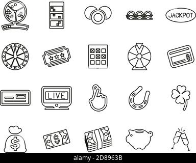 Lottery or Raffle Icons Black & White Thin Line Set Big Stock Vector