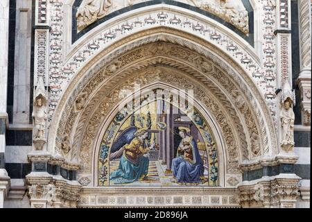 Fragment of Porta della Mandorla of the Florence Cathedral, formally the Cattedrale di Santa Maria del Fiore in Florence, Italy Stock Photo