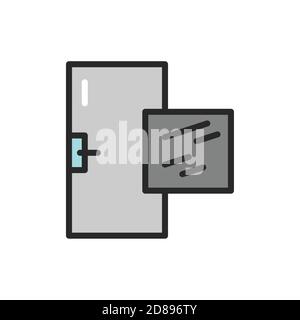 Front view closed door color line icon. Material metal. Isolated vector element. Stock Vector
