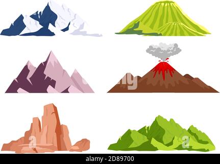 Mountains flat color vector objects set Stock Vector