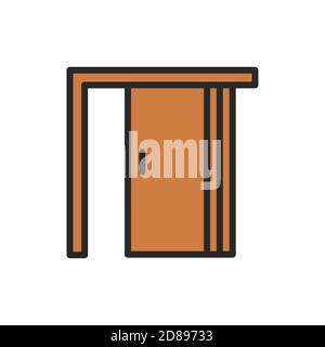 Front view open folding doors color line icon. Isolated vector element. Stock Vector