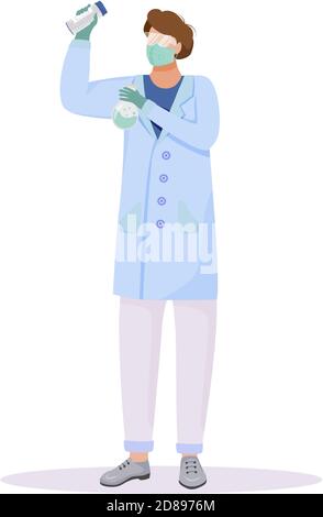 Chemist with flasks flat color vector faceless character Stock Vector