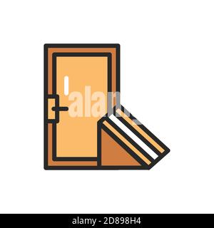 View closed entrance doors color line icon. Isolated vector element. Stock Vector