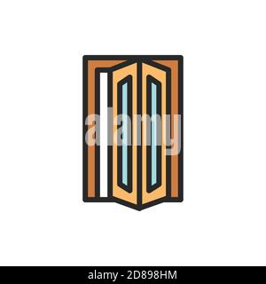 Front view open folding doors color line icon. Isolated vector element. Stock Vector