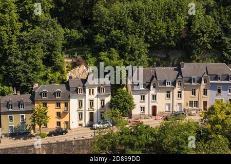 Luxembourg, Luxembourg City, View of row of houses on Montee de la Petrusse Stock Photo