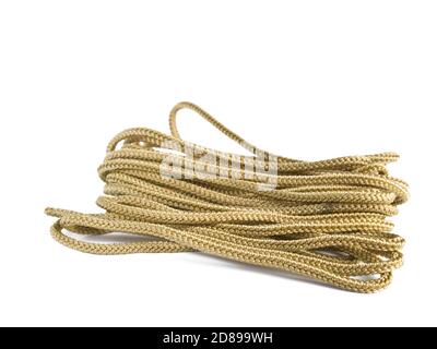 Pair of long convolute tan shoe-laces isolated on white background Stock Photo