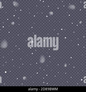 Winter snow flakes christmas seamless background. Falling white glowing snow from sky. Snowflakes decoration vector illustration. Holiday, happy new Stock Vector