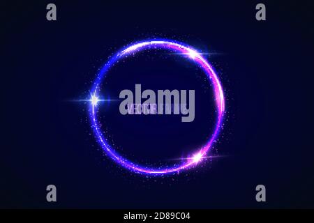 Neon round shape or laser glowing pink and blue lines Stock Vector