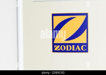 Bordeaux , Aquitaine / France - 10 20 2020 : zodiac logo and sign of inflatable boat made in France Stock Photo