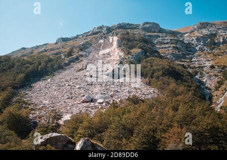 The landslide of a mountain peak in the Sibillini National Park (Marche, Italy, Europe) Stock Photo