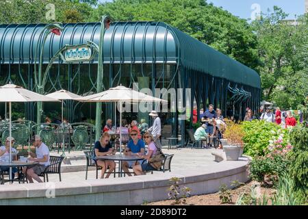 A brisk lunch trade at the stylish art deco Pavilion Cafe in the National Gallery of Art Sculpture Gallery in Washington DC Stock Photo