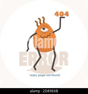 Error 404. oops, page not found. Vector illustration of cartoon character. Stock Vector