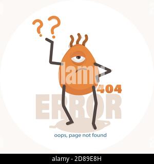 Error 404 oops page not found. Vector illustration of cartoon one-eyed character Stock Vector