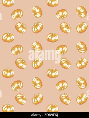 autumn vector seamless pattern of cute pumpkins Stock Vector