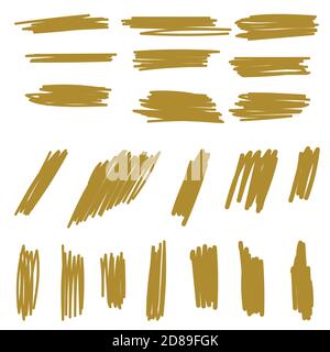 set vector marker strokes in gold color Stock Vector