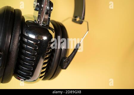 Items commonly used together for recording and listening to music and the spoken word Stock Photo