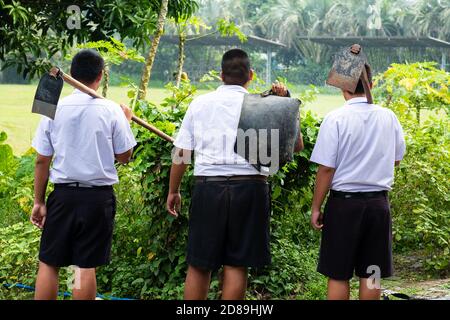 Uniform students working in agriculture class Stock Photo