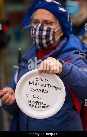 London, UK.  28 October 2020.  An anti-Brexit protester from SODEM at a Halloween-themed demonstration outside the Department for Business, Energy & Industrial Strategy in Westminster.  Michel Barnier, the European Commission's Head of Task Force for Relations with the United Kingdom, is attending meetings inside.  Credit: Stephen Chung / Alamy Live News Stock Photo