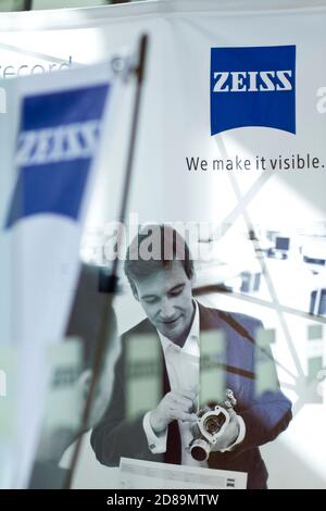 MEXICO CITY - January 29, 2014: Carl Zeiss brand event 'We make it visible' in Mexico.  ZEISS, is a German manufacturer of optical systems, medical de Stock Photo